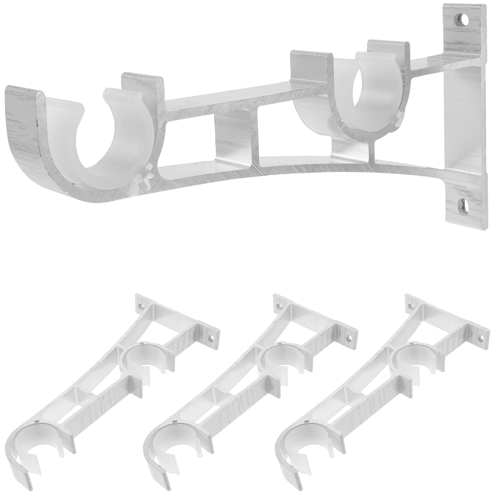 NUOLUX 4pcs Double Curtain Rod Brackets Heavy Duty Curtain Rod Holders Metal Curtain Rod Hooks