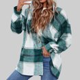 thumbnail image 4 of Blusa con capucha a cuadros para mujer, manga larga, con botones, holgada, transpirable, con cordón a cuadros, blusa con capucha para otoño e invierno, verde S, 4 of 6