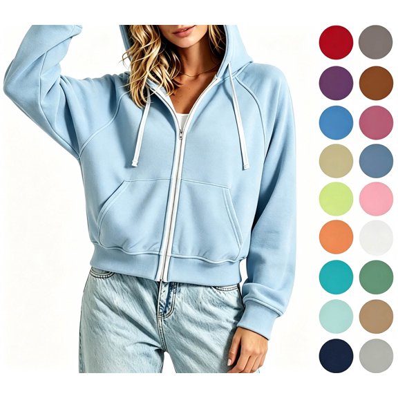 Yotami Zip Up Hoodies Women Lightweight Hooded Sweatshirt with Pocket, Drawstring Long Sleeve Solid Color Tops Fall Clothes