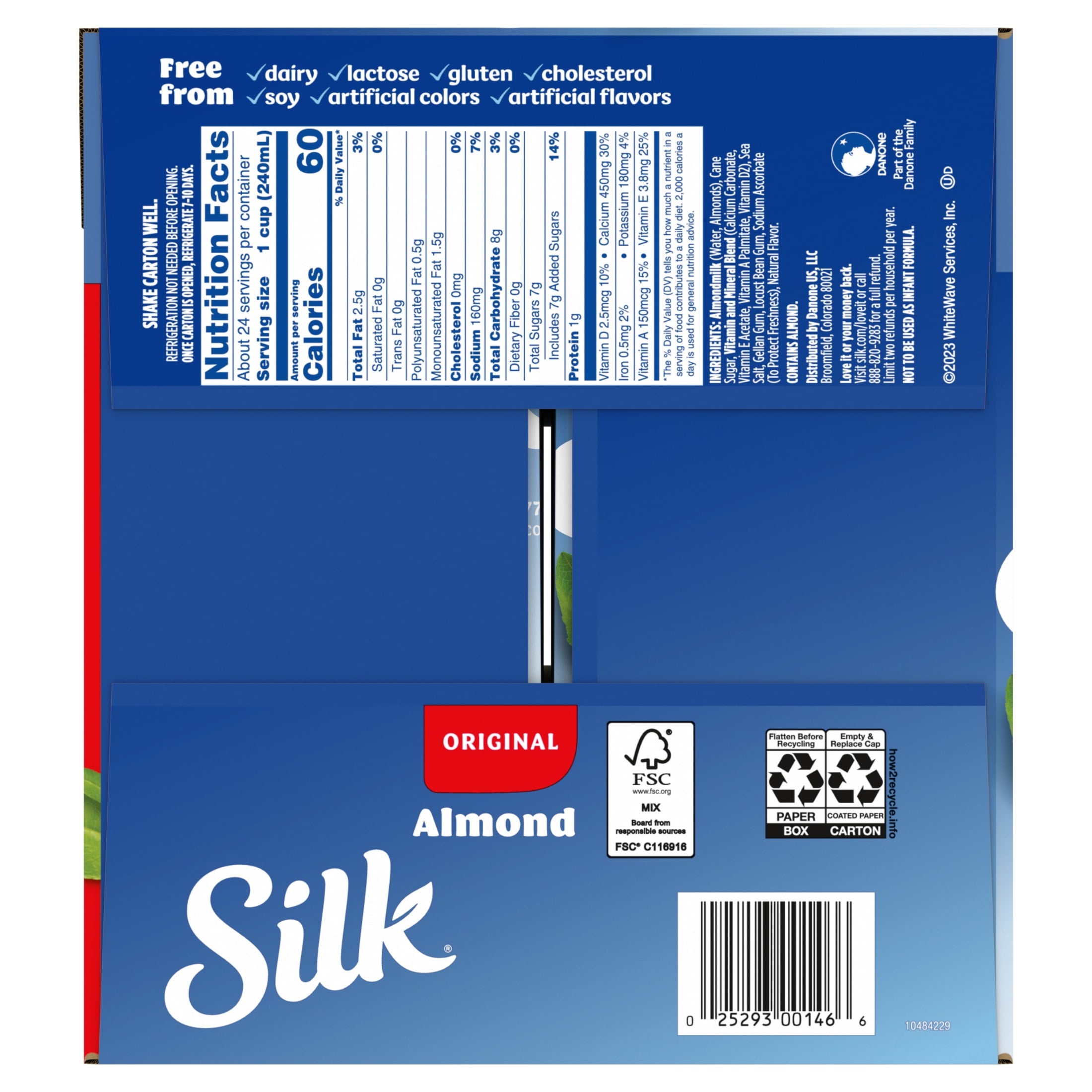 Silk Shelf Stable, Dairy Free, Lactose Free, Gluten Free, Original Almond Milk, 32 fl oz Quart, 6 Count