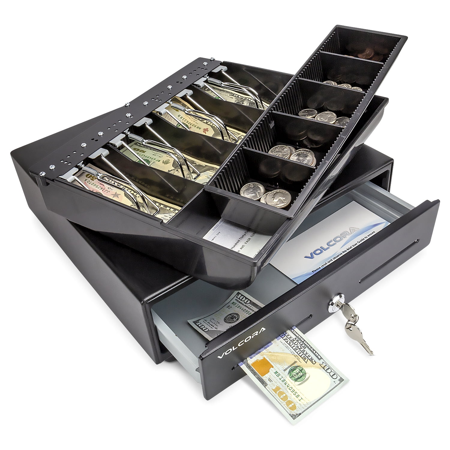 Office Supplies Flexzion POS Cash Register Drawer Box White RJ11 Key