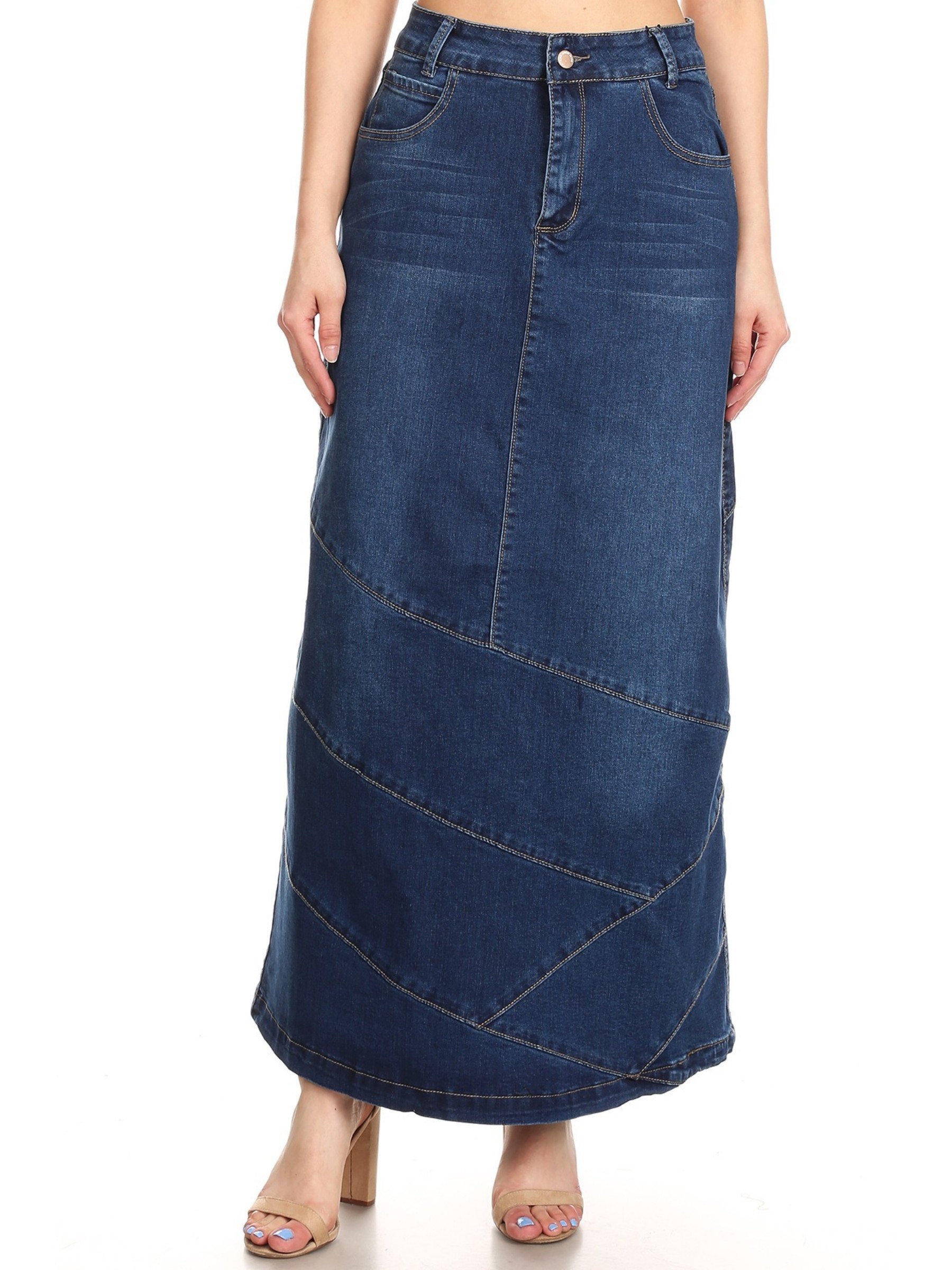 Women’s Junior Size High Rise Pencil Long Jeans Maxi Denim Skirt ...