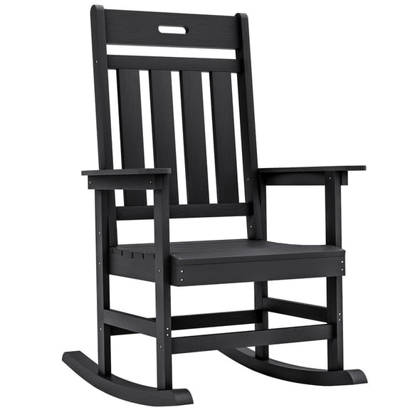 Devoko Outdoor Rocking Chair Presidential Rocker HDPE All-weather Chair (One Chair Only), Black