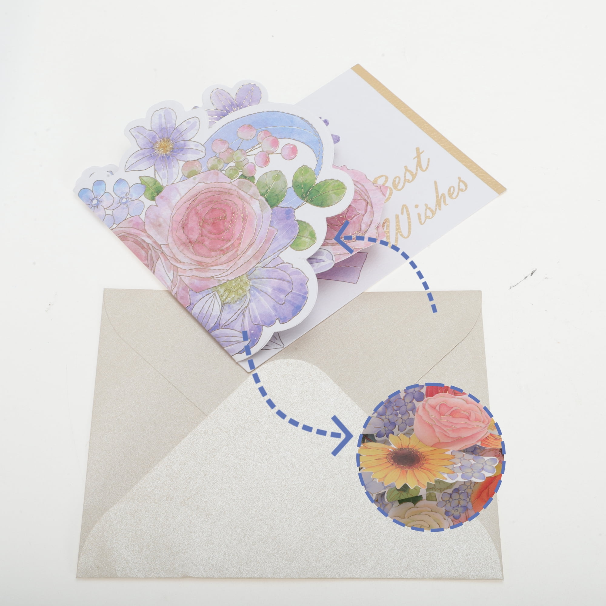 Unique Bargains Pops Up Bouquet Card 3D Greeting Cards with Envelope Purple