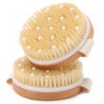 thumbnail image 1 of Cepillo para cuerpo seco, paquete de 2 cepillos redondos de masaje con cerdas de jabalí naturales para exfoliar la piel seca, drenaje linfático y tratamiento de celulitis, 1 of 5