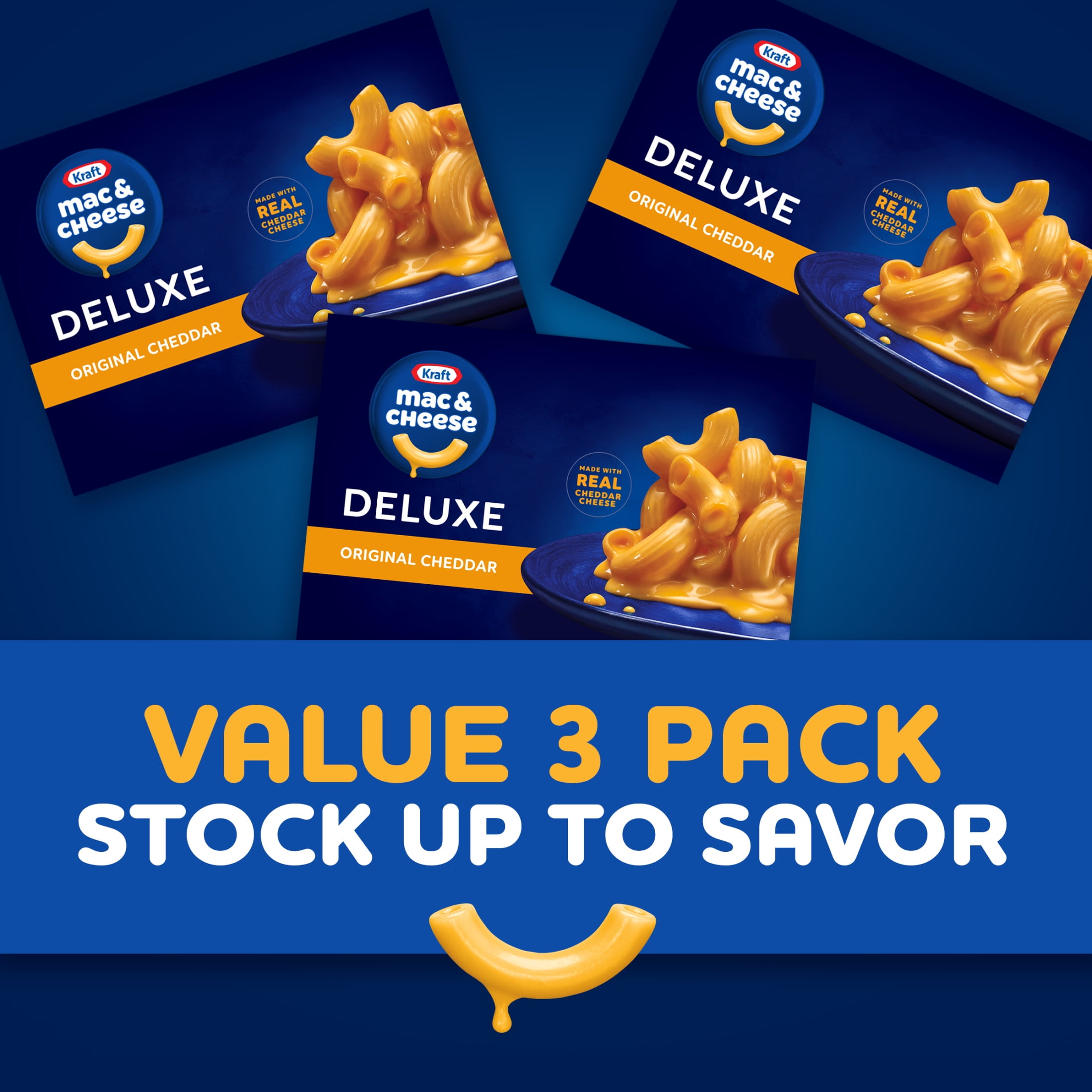 (8 pack) Kraft Deluxe Mac and Cheese, 3 Boxes, for Easy Dinner or Dinner Sides, Original Cheddar Flavor, No Artificial Flavors or Dyes, 14 oz