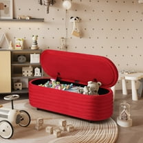 WestinTrends 54" Wide Mid-Century Modern Upholstered Velvet Tufted Oval Storage Ottoman Bench, Red