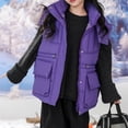 thumbnail image 5 of Kids Puffer Vest Girls Detachable Hood Sleeveless Padded Gilet Zip Snap Cargo Flap Pockets Adjustable Waist Warm Winter Outerwear Waistcoat, 5 of 7