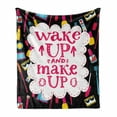 thumbnail image 1 of Saying Soft Flannel Fleece Throw Blanket, Witty Lettering Wake Make Cosmetic Lipstick Mascara and Nail Polish, Cozy Plush for Indoor and Outdoor Use, 50" x 60", Multicolor, by Ambesonne, 1 of 6
