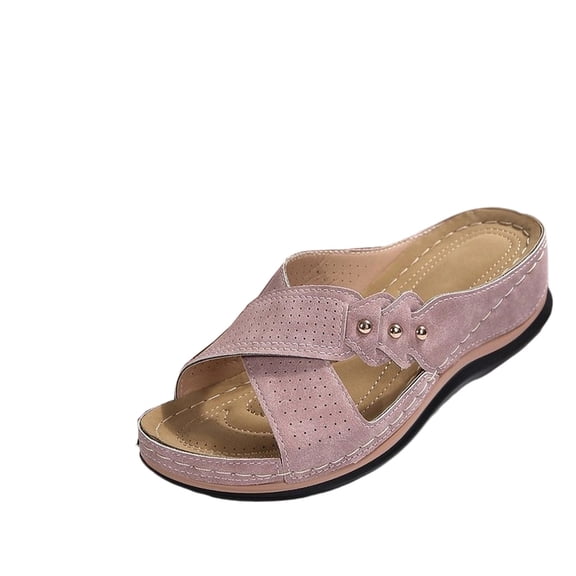 longantii Orthopedic Casual Sandals for Women Arch Support Summer Flat Sandals Breathable Slip on Non Slip Beach Slippers Beach 2026 New Foam Shoes Pink