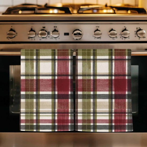 Buffalo Check Kitchen Towels Set of 1, Red Green Farmhouse Plaid Vintage Autumn Absorbent Dish Towels for Kitchen, Microfiber Hand Towel, Quick Drying Tea Towel for Cleaning Decorative Dishcloths