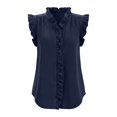 thumbnail image 5 of IUYRTFE Women's Washed Denim Sleeveless Button Down Shirt Ruffled V Neck Casual Summer Tank Top, 5 of 7