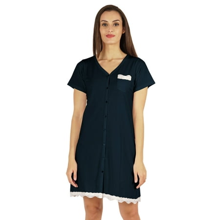 

Inkmeso Solid Button Down Nightgown Sleepwear For Womens V- Neck Nightshirt Sleepdress