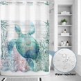 thumbnail image 2 of No Hook Shower Curtain, Teal Sea Turtle Shower Curtains for Bathroom with See Through Top Window, Summer Coastal Coral Ocean Grey Wooden Waterproof & Washable Bath Curtain Stall 48"x72", 2 of 9