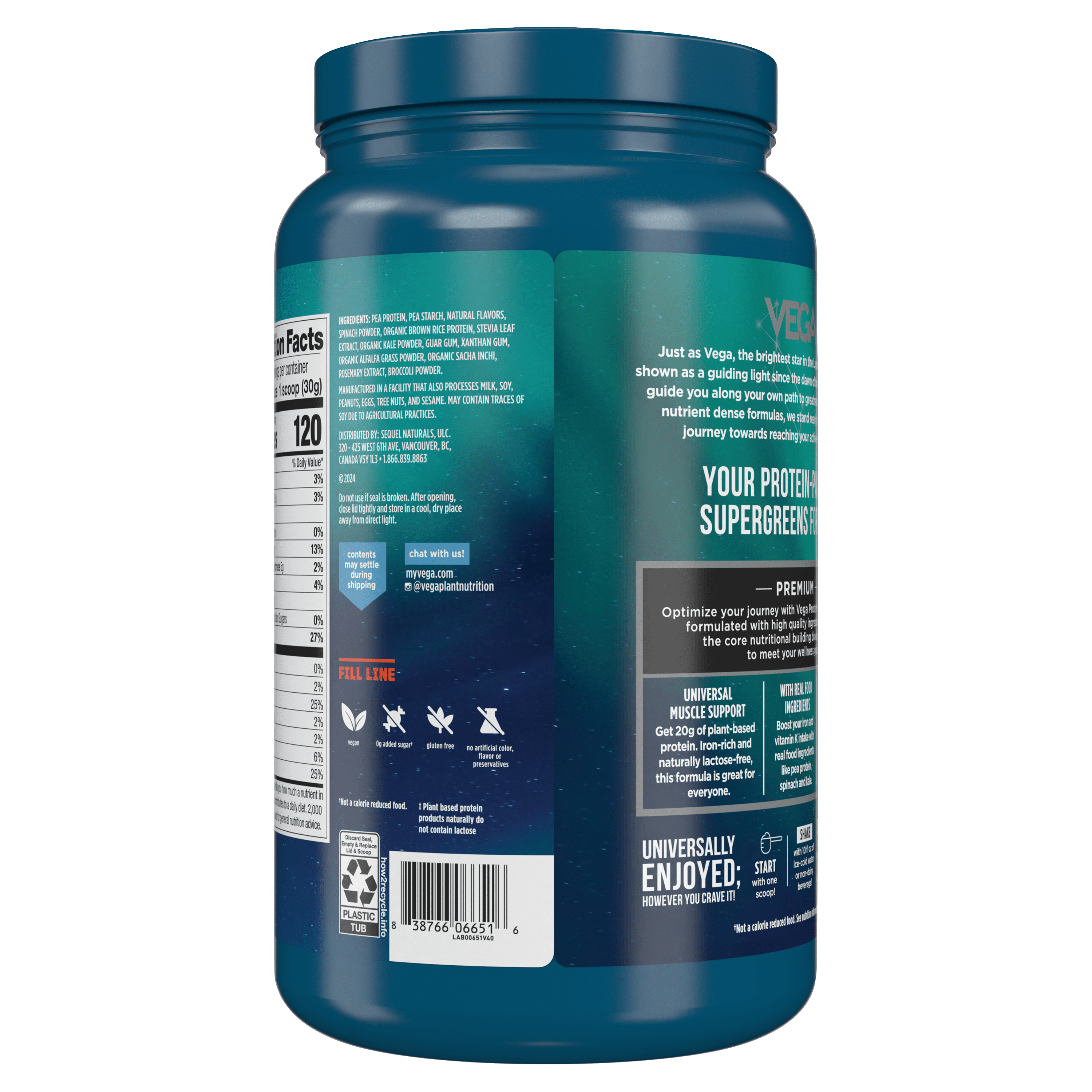 Vega - Protein & Greens Plant-Based Protein Powder, Vanilla, Gluten-Free, 20g Protein, 25 Servings (26.08oz)