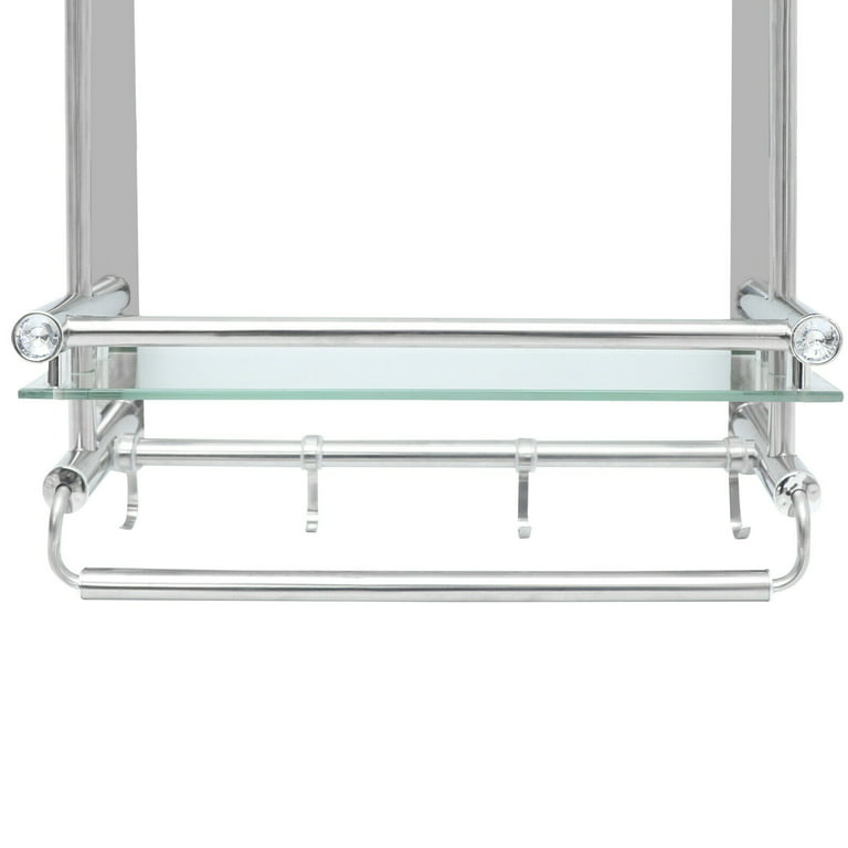 Glass Bathroom Shelf 15.7in Bathroom Shelf Wall Mounted Floating Glass  Shelves with Towel Holder Glass Shower Shelf 2 Tier 