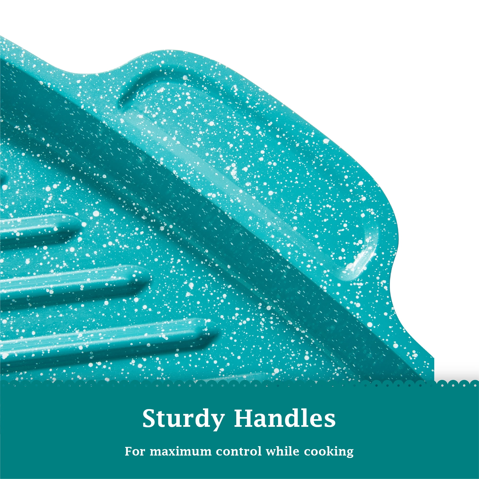 The Pioneer Woman Prairie Signature 12" x 10" Cast Aluminum Cowboy Steak Pan, Teal Speckle