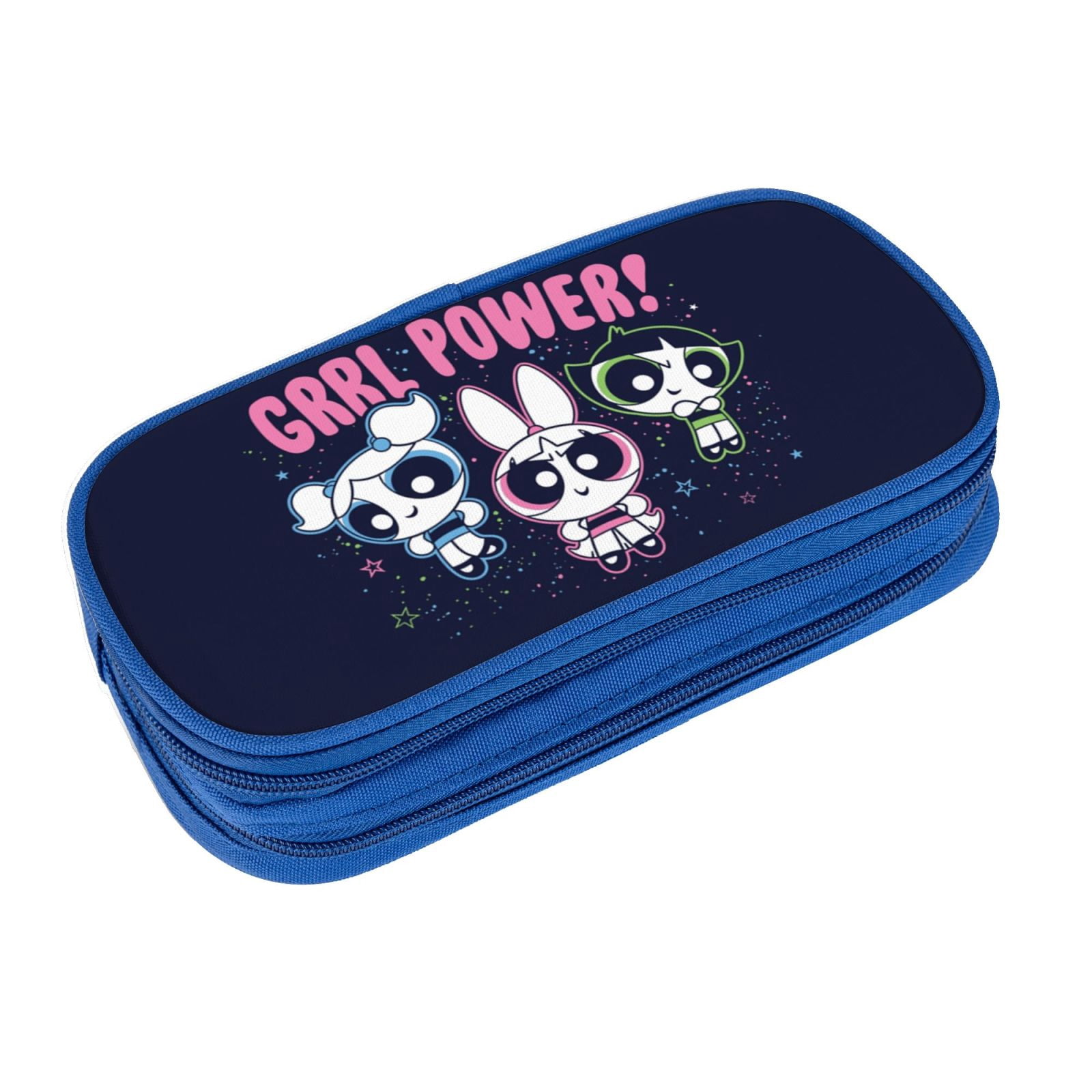 The Powerpuff Gi-rls Pencil Case Large Capacity Pencil Pouch Penbag Office Stationery Organizer Travel Makeup Bag Blue