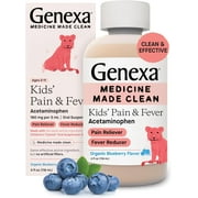 Genexa Children's Acetaminophen Pain and Fever Reducer | 160 mg per 5mL | Made with Delicious Organic Blueberry Flavor | 4 Fluid Ounces