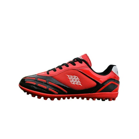 

Wazshop Womens Football Shoes Lace Up Soccer Cleats Ground Training Shoe Breathable Spike Trainers Kids Athletic Sneakers Color Block Slip Resistant Black red Short Spike 2.5Y