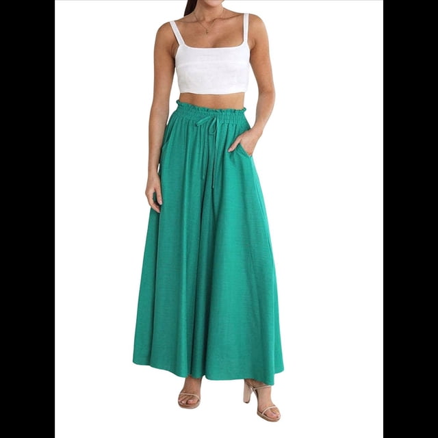 Pantalones Casuales de Cintura Alta para Mujer, de Color Liso, Largos y Anchos, con Bolsillos, para y Otoño. Verde S