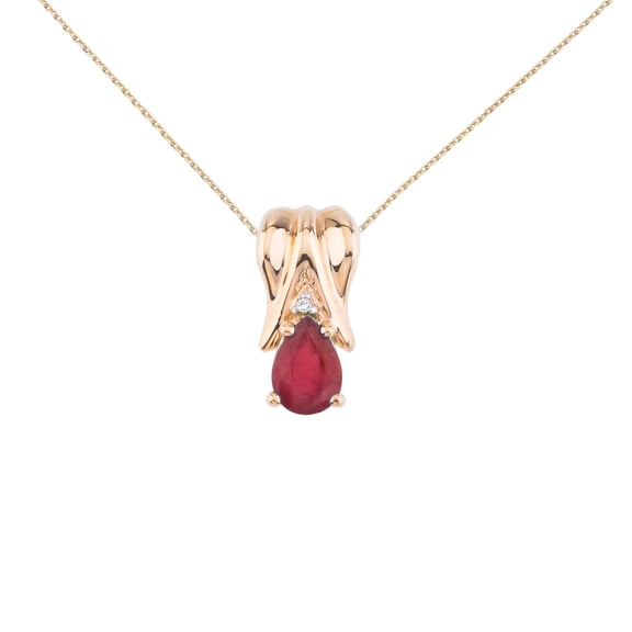 14k Yellow Gold Ruby Pear Pendant with Diamonds and 18" Chain