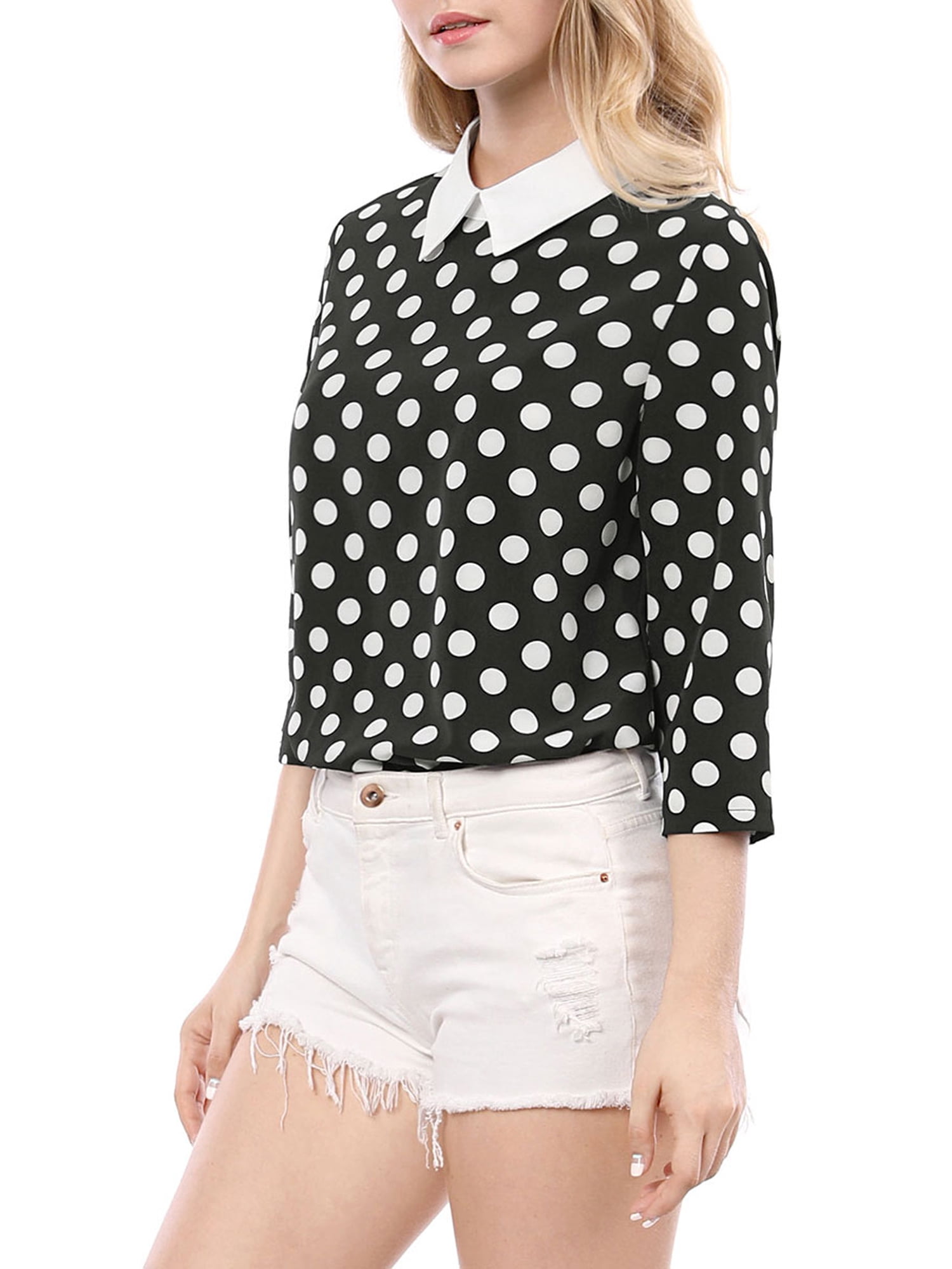 DARING DIVA Blouses 3/4 Sleeves Solid Office Work Tops L Black