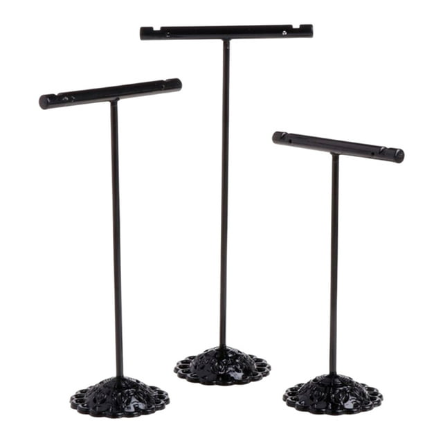 Wisewang 3 Pieces/Set Jewelry Display Stand T-shaped Holder Watch Organizer Black