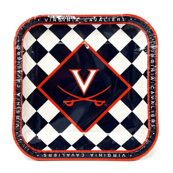 Virginia Cavaliers Checkered Extra Large 9" Square Party Plates - Pack of 8