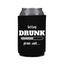Funny Beer Can Cooler, Getting Drunk Please Wait, Funny Coolies Drink Accessory, Beer Sleeves, Party Gift Favors (Black)