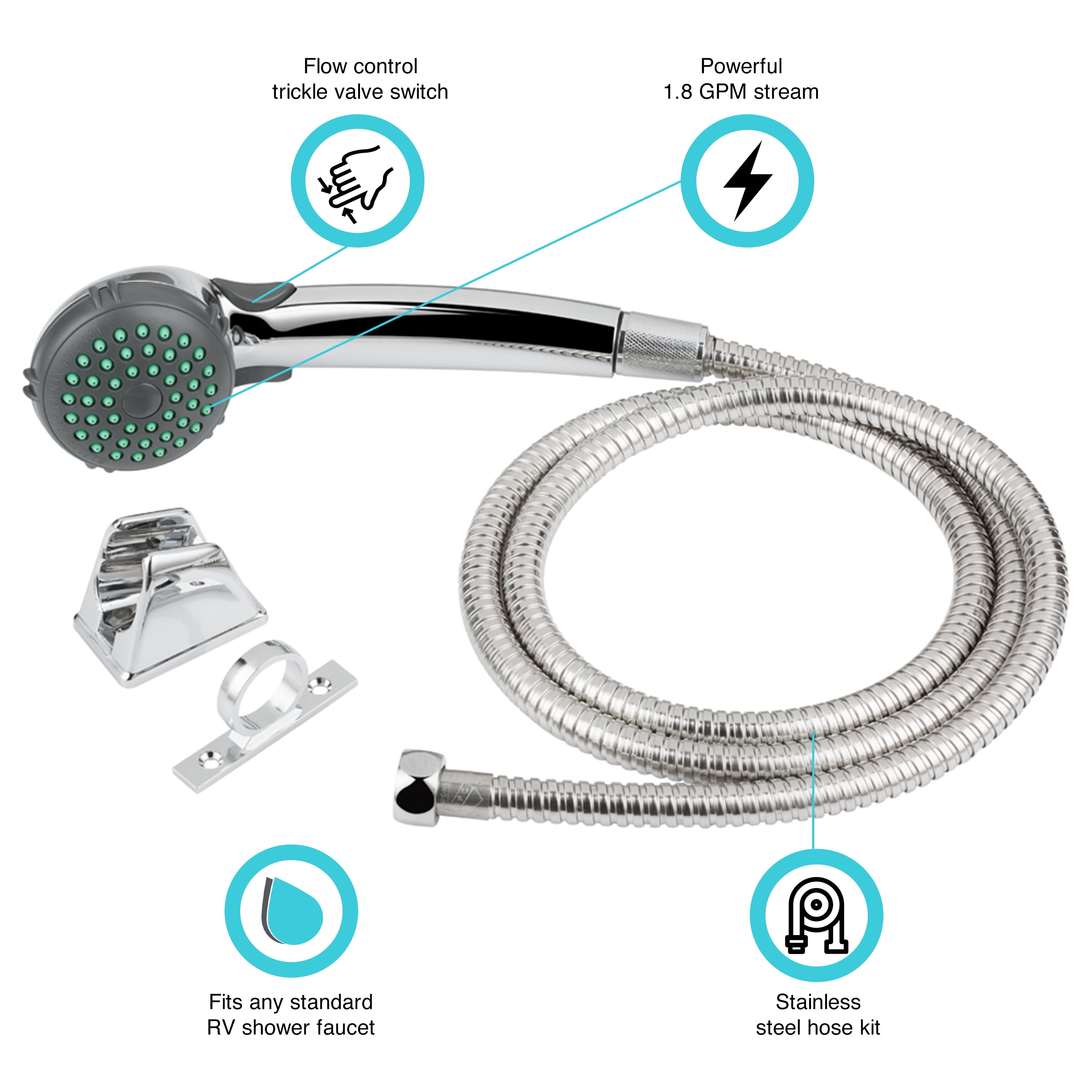 Dura Faucet DF-SA400K-CP Rv Single Function Shower Wand & Hose Kit - Chrome