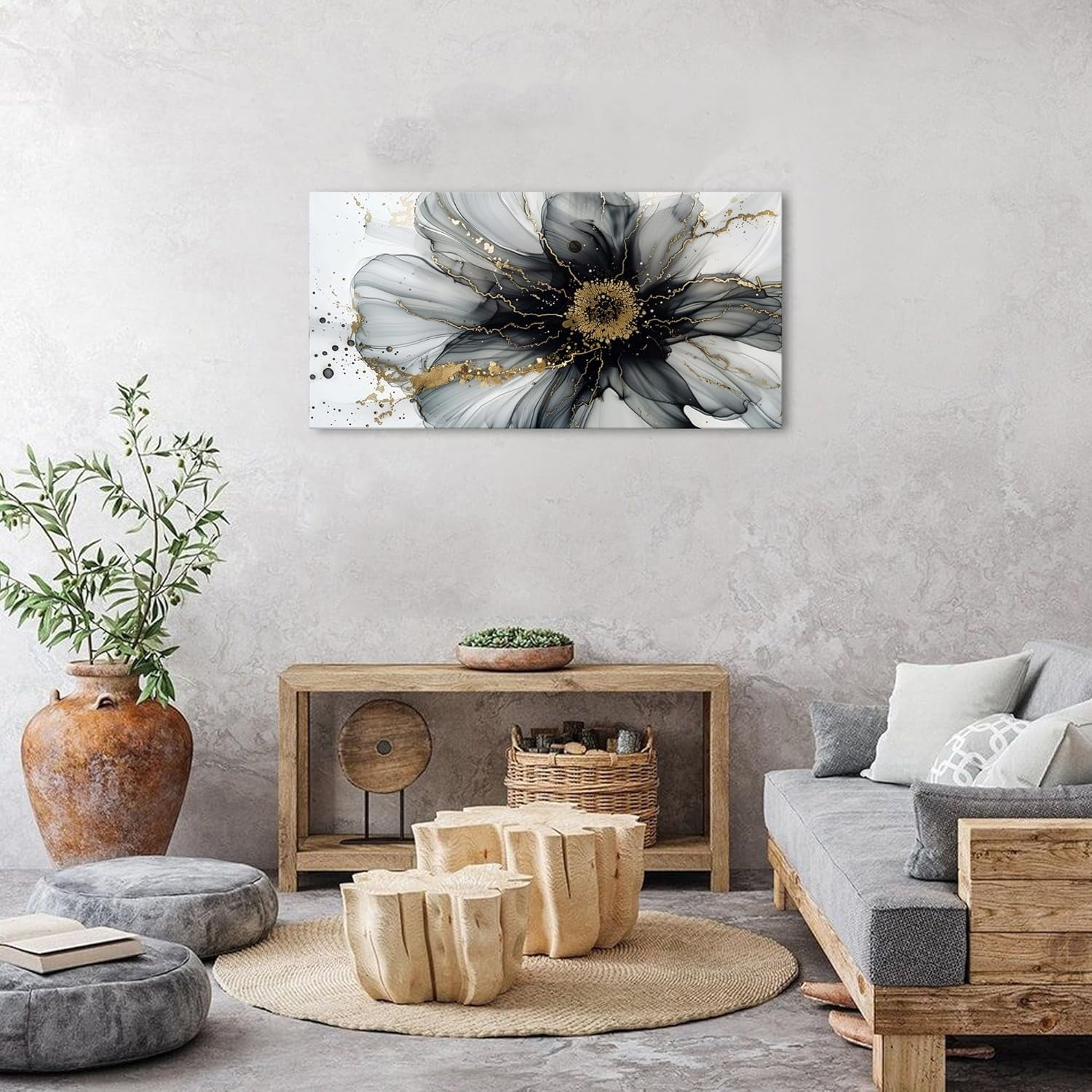 WFSposterAbstract Wall Art Black and White Gold Wall Decor Minimalist Picture for Living Room Bedroom Modern Office Home Decorations Marble Flowers Canvas Painting Poster Watercolor Textures Artwork