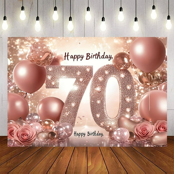Happy 70th Birthday Backdrop Glitter Pink Golden Balloons Roses Cheers to 70 Years Old Photography Background Rose Gold Birthday Party Decorations Banner for Women 70 Years Old Bday Supplies