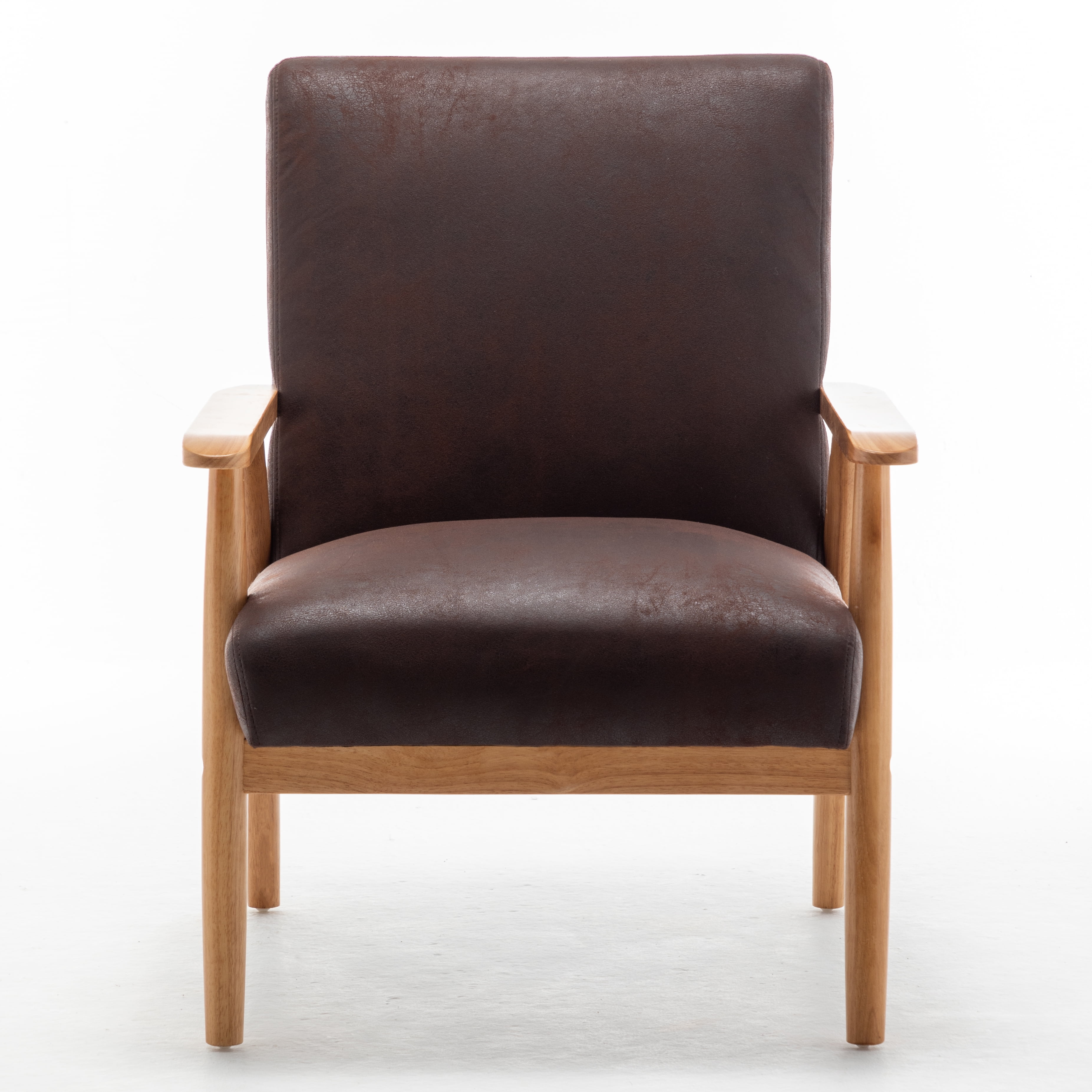 Mintazer Mid-Century Modern Leather-Look Accent Chair, Armchair for Living Room Bedroom, Brown