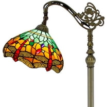 Tiffany Floor Lamp 64" Tall Industrial Pole Vintage Boho Green Stained Glass Dragonfly Standing Corner Bright Reading Soft Light Arched Adjustable-Living Room Kids Bedroom Office Farmhouse