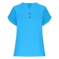thumbnail image 7 of ClodeEU Womens Summer V-Neck Short Sleeve T-Shirt, Fashion Casual Linen Blend Loose Blouses Blue,Womens Plus M, 7 of 7
