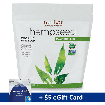 Nutiva Organic Raw Shelled Hemp Seeds, 1.2 Lb, 18 Servings, with FREE $5 eGift Card Promo