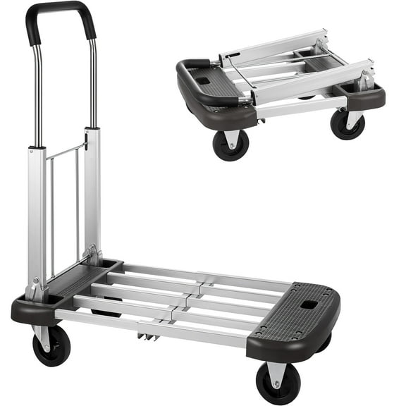 SHZOND Folding Platform Cart Aluminum Push Cart Adjustable Length Dolly Hand Truck 330lbs Capacity