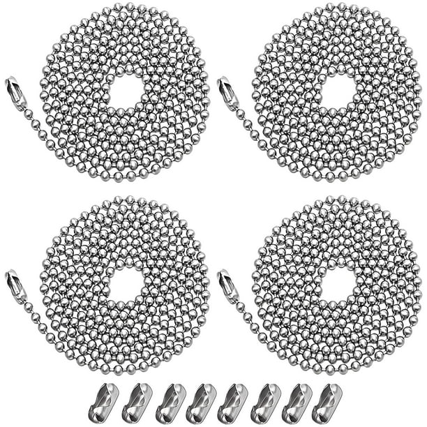 Paquete de 4 extensores de cadena para tirar del ventilador de techo, longitud de cada cadena de 39 pulgadas (1 metro) con 8 conectores, bola con cuentas estándar de 3 mm de diámetro, apta para ventil