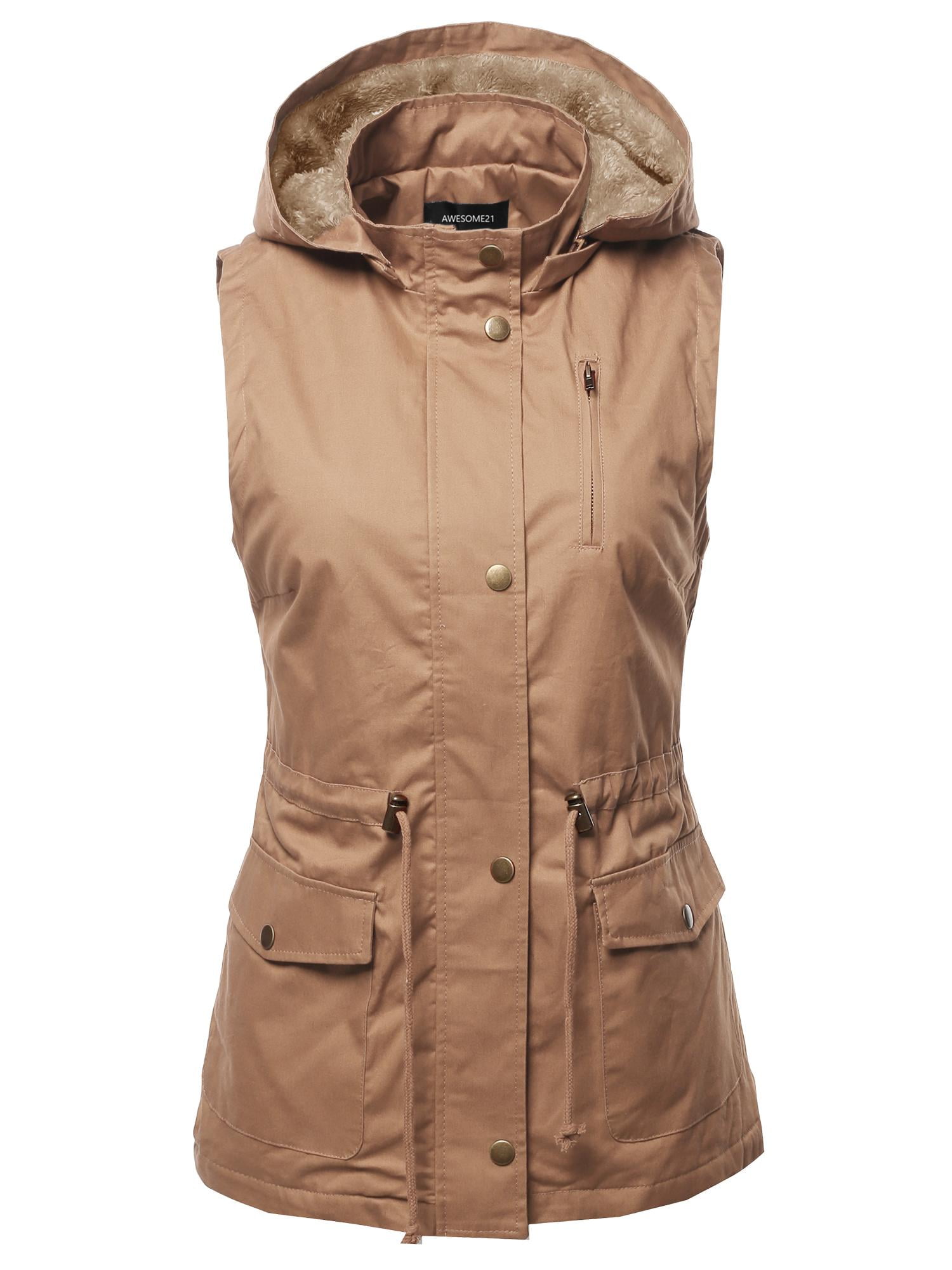 FashionOutfit Women's Solid Lightweight Sleeveless Anorak Vest