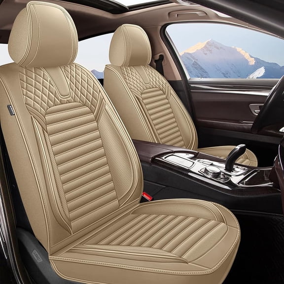 DIKSOAKR 2 PCS Front Car Seat Covers for BMW X3 2011-2017 Leather Seat Covers Waterproof Automotive Seat Cushion Protectors (2 Seat, Beige)
