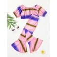 thumbnail image 3 of Seyurigaoka Kids Girls Casual Suit, Color Contrast Long Sleeve Off Shoulder Tops+Printed Flared Long Pants, 3 of 9