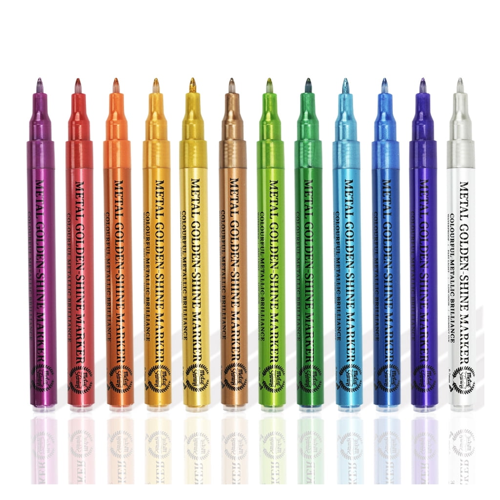 Double Ended Glittered Acrylic Paint Pen 12 Color Metallic Acrylic Marker for Scrapbooking Journal Planner Card Making