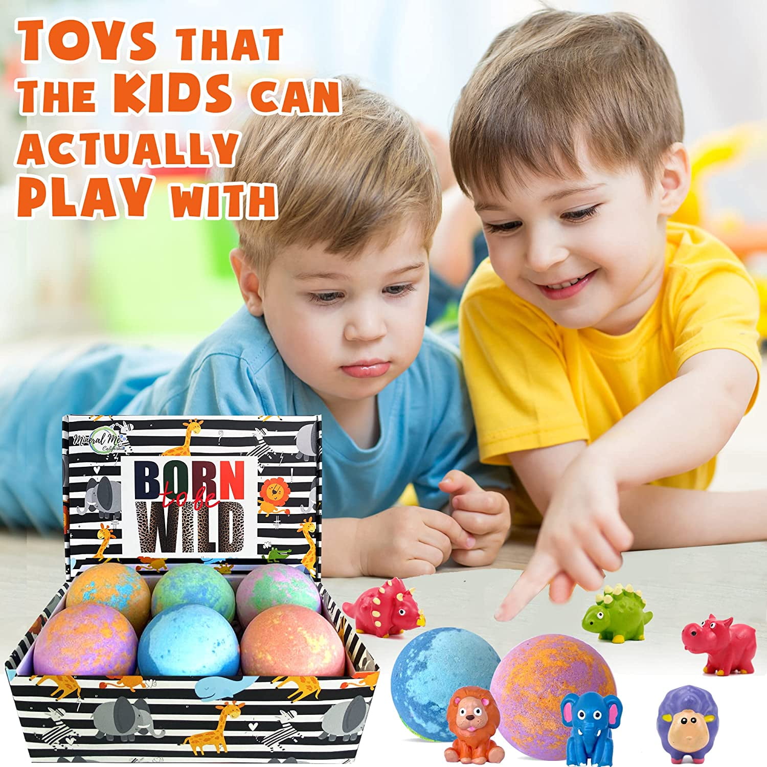 Mineral Me Bath Bombs for Kids with Jungle Animal Toys Inside - w/ Natural Scent Gift for Him & Her