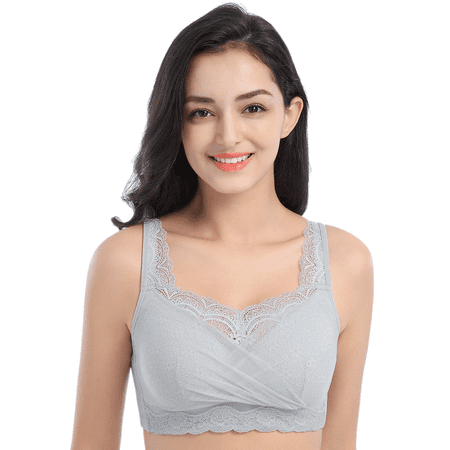 

BIMEI Mastectomy Bra with Pockets for Breast Prosthesis Women s Full Coverage Wirefree Everyday Bra 8888 Grey 34C