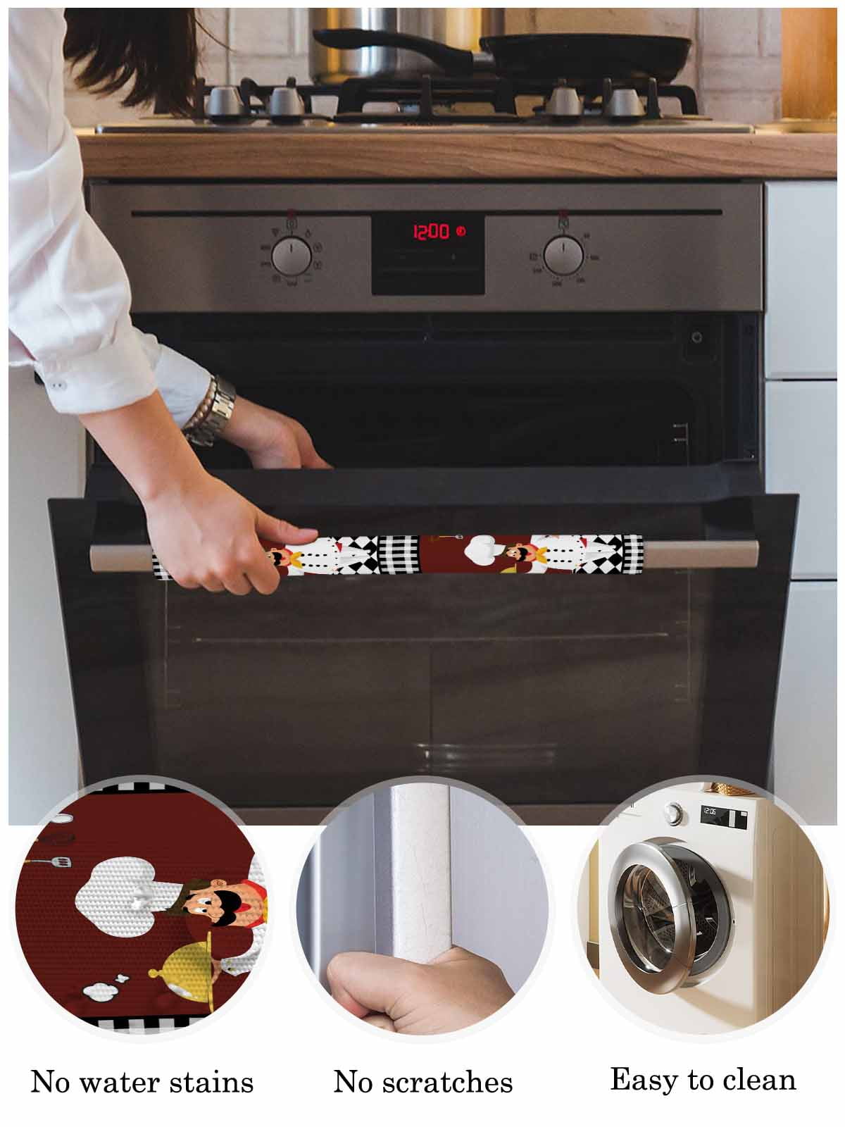 Red Kitchen Chef Refrigerator Door Handle Covers Set of 2, Black Plaid Gourmet Food Vintage Kitchen Fridge Microwave Oven Dishwasher Stove Cabinet Handle Protectors, Washable Appliance Decor