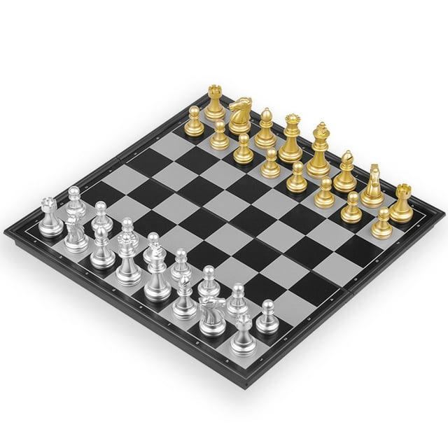 Tignapoo Magnetic Chess Set with Foldable Board and Felted Pieces - Portable and Travel-Friendly Design for Kids and Adults - Includes Gold and Silver Chess Pieces in Stylish Box (3810-A#)