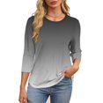 thumbnail image 4 of Plebaso T-Shirts à Manches 3/4 Col Rond pour Femmes Tee-Shirts Décontractés Amples Blouses Dégradées pour S-5TG, 4 of 7
