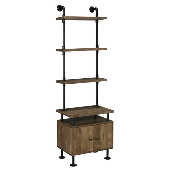 DUOSONG Rustic Oak And Black Side Pier With Open Shelving Black Brown Wood Metal Furniture Primary Living Space Display, Shelving & Etageres