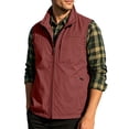 thumbnail image 3 of Zysthvn Plus Size Vest for Men Casual Lightweight Cargo Fall Jackets for Men Big and Tall Outdoor Solid with Pockets Lapel Vests, Wine XXXL, 3 of 10